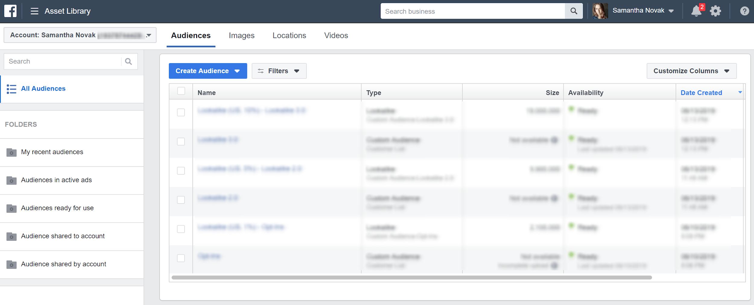 create audience in Facebook Asset Library